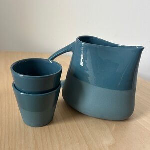 Blue Ceramic Pitcher and Cup Set